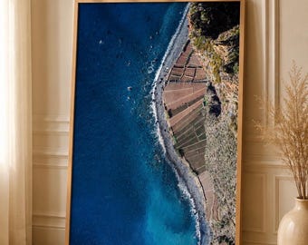 Aerial Ocean Coast Print, Blue Sea Landscape Photography, Coastal Beach Decor, Photo Print for Wall, Decoration Frame Interior