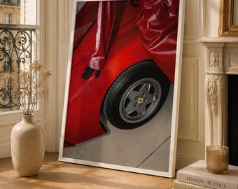 Red Luxury Car Wall Art, Fashion Editorial Photography, Bold Red Aesthetic Print, Modern Statement Decor, Ferrari Style Photo, High Fashion
