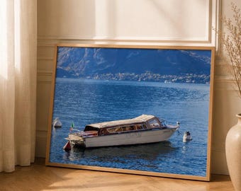 Greek Boat Photo Poster, Coastal Wall Art, Blue Sea Print, Mediterranean Home Decor, Picture for Wall, Museum Quality Photo Print