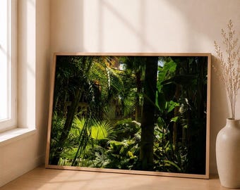 Tropical Jungle Wall Art Print, Lush Green Botanical Photography, Luxury Nature Decor, Palm Leaves Print, Moody Green Wall Art