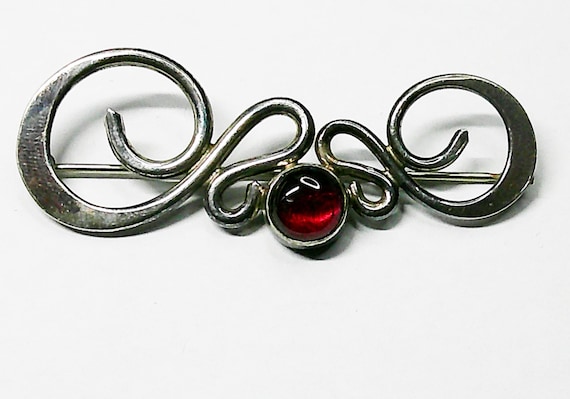 Sterling Silver Natural Rhodolite Garnet Swirl Design Brooch