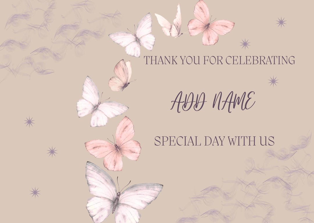 Pastel Butterfly Thank You Card Template | Editable Canva Printable ...