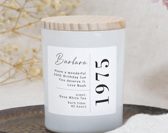 Personalised 50th Birthday Candle Gift: Scented Candle for Her