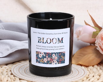 Personalised Floral Apothecary Candle: Soy Wax, Custom Word Gift