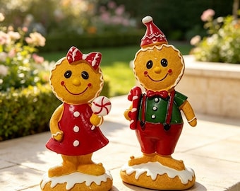 Christmas Cartoon Gingerbread Man Resin Figurine, Xmas Window Display Home & Garden Tabletop Decor Ornament,  Gift For Holiday Gifting