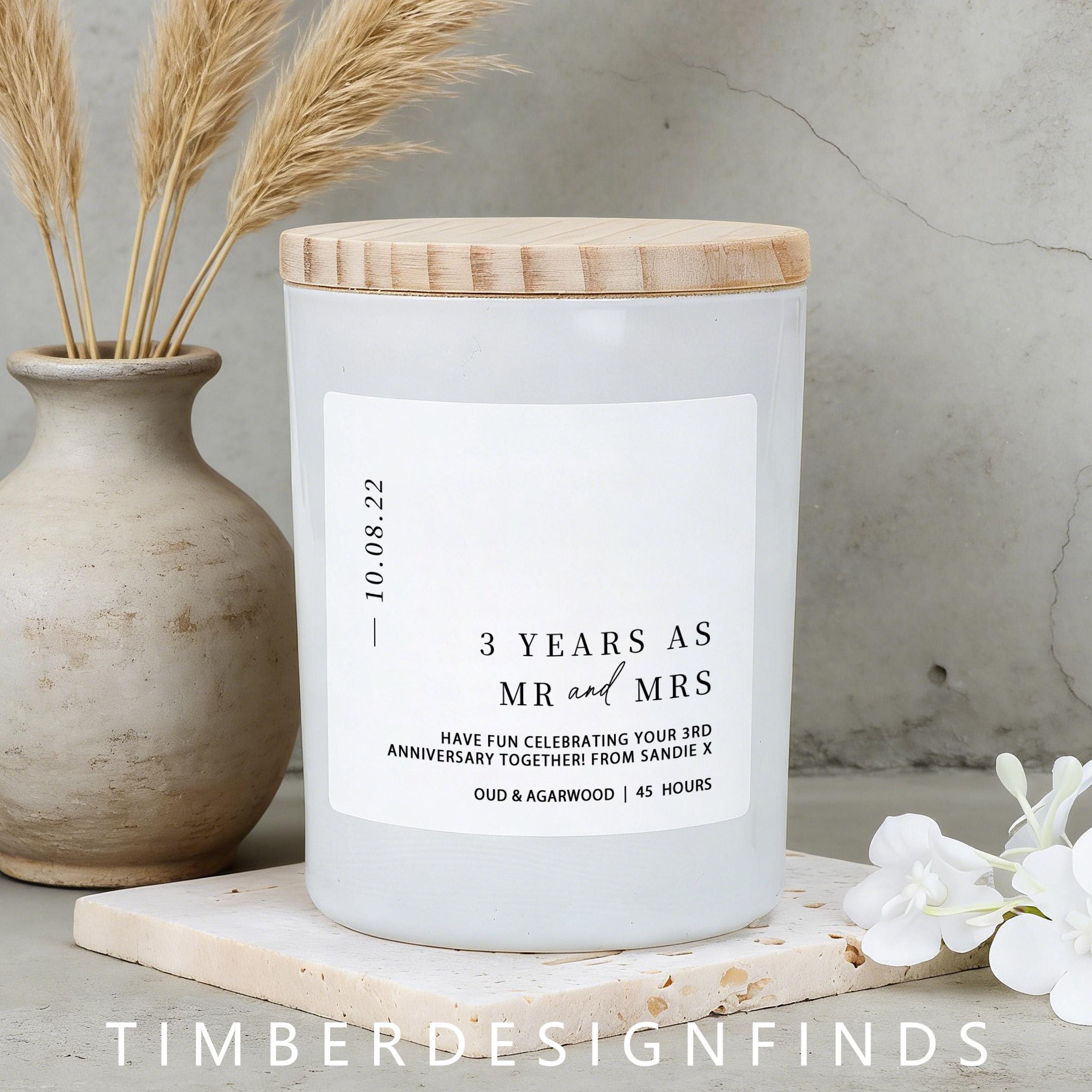 Personalised 3rd Wedding Anniversary Candle Gift: Soy Wax Scented ...