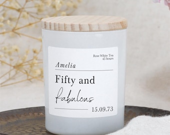 50th Birthday Gift - Fifty And Fabulous Candle - Personalised Luxury Scented Candle - Personalised Gifts