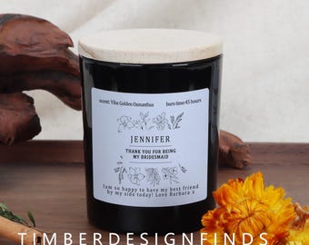 Personalised Bridesmaid Candle: Scented Wildflower Thank You Gift, With Wooden Lid