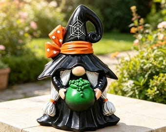 Hand‑Painted Scandinavian Witch Gnome Resin Figurine, Halloween Festival Tabletop Home & Garden Decor Ornament, Gift For Holiday Gifting