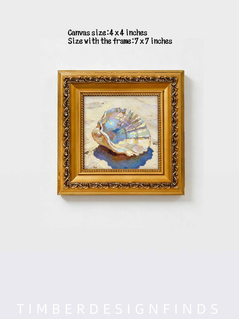 Iridescent Seashell Still Life, Vintage Golden Framed Art, Custom Oil ...