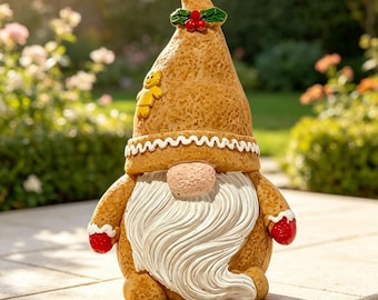 Christmas Gingerbread Gnome Figurine, Khaki Gingerbread‑Hat Gnome Tabletop Home & Garden Decor Ornament, Gift For Christmas Holiday Gifting