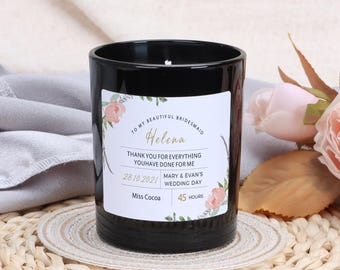 Personalised Bridesmaid Candle Gift: Soy Wax Apothecary Jar, Peony Label