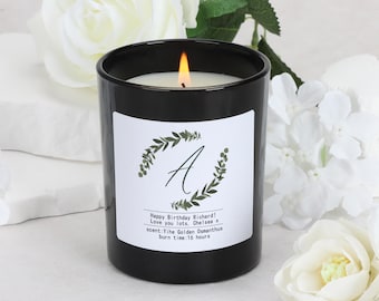 Personalised Initial Soy Candle, Botanical Birthday Gift, With Wooden Lid