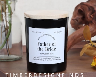 Father of the Bride Gift, Personalised Wedding Day Keepsake, Scented Apothecary Candle - Personalised Gifts, With Wooden Lid