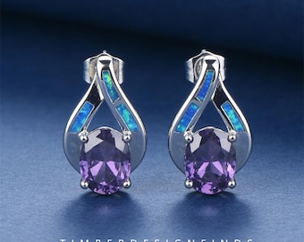 Blue Opal Teardrop Earrings, Opal Stud Earrings