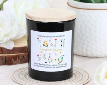 Personalised Granny Scented Candle: Floral Design, Soy Wax