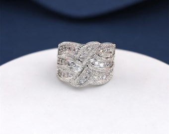 Sparkling Cubic Zirconia Ring, Elegant Luxury Statement Ring