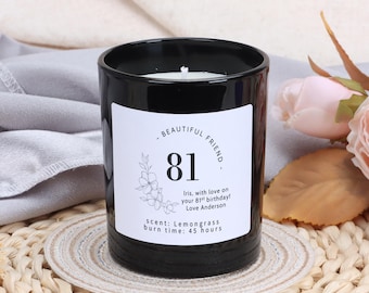 Personalised 81th Birthday Candle Gift: Floral Soy Wax Candle
