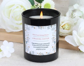 Regalo de cumpleaños para hermana: Vela floral de cera de soja con tapa de madera.