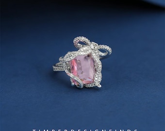 Pink Gemstone Ring, Micro Pave Zircon Ring for Women