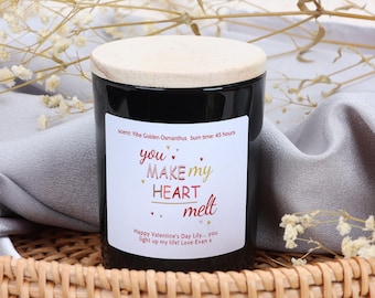 You Make My Heart Melt Candle, Valentine's Day Gift, Personalised Soy Candle