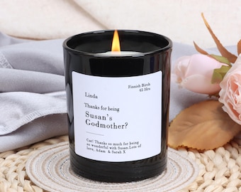 Personalised Godmother Candle Gift: Christening Keepsake, Soy Wax, With Wooden Lid