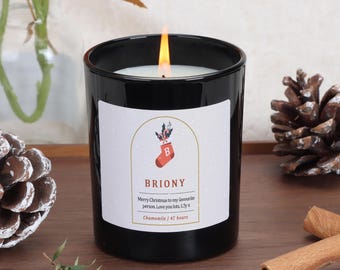 Personalised Christmas Candle, Soy Wax Stocking Filler Gift for Her, With Wooden Lid