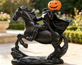 Halloween Headless Horseman Resin Figurine, Black Headless Knight Horse Statue, Decorative Craft Gift For Halloween Holiday Gifting