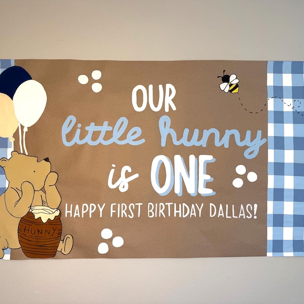 Custom Hand Painted Birthday Banner: Winnie the Pooh Theme, First Birthday Decor