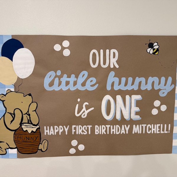 Custom Hand Painted Birthday Banner: Winnie the Pooh Theme, First Birthday Decor