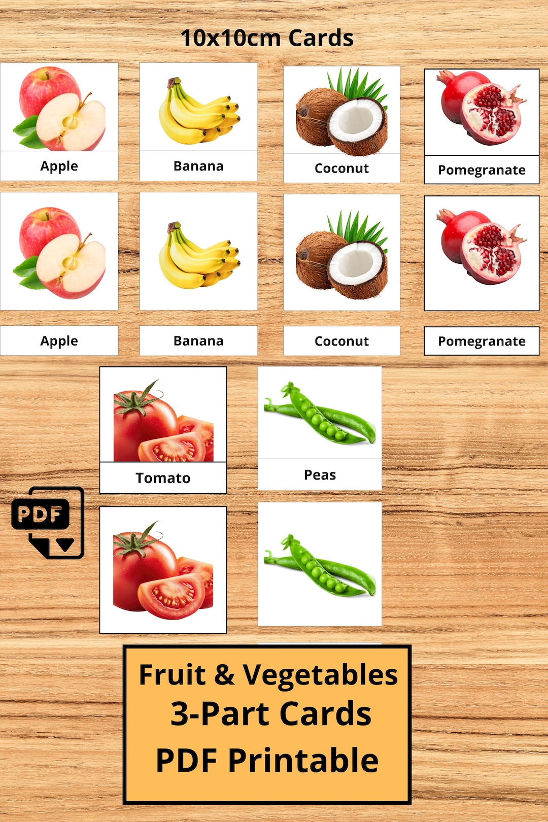 Fruits Vegetables 3-part Cards, Montessori Learning Activity (PDF ...