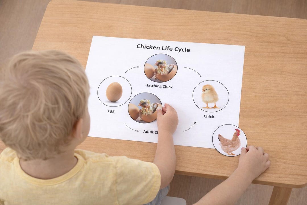 Cartes Montessori sur le cycle de vie du poulet, activité scientifique ...
