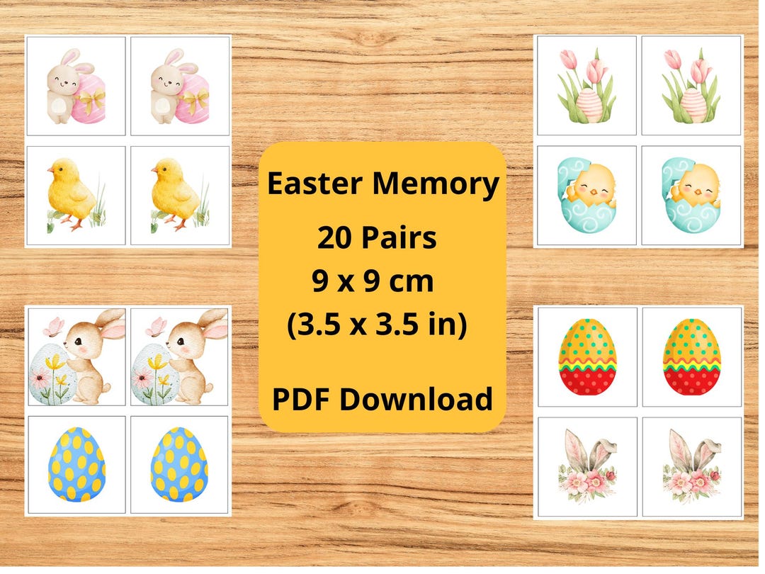 Easter Memory Matching Game Cards | 20 Pairs Preschool Toddler Activity ...