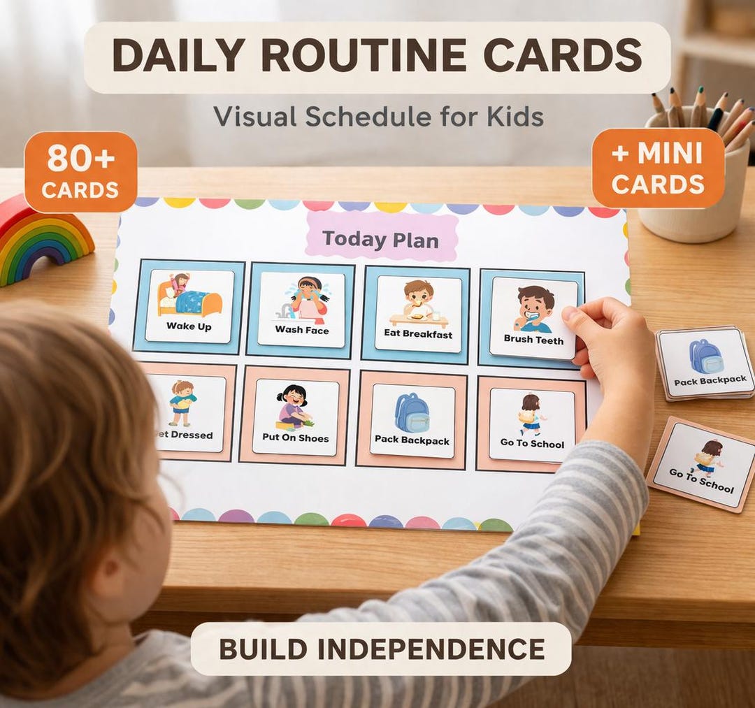 Daily Routine Cards for Kids | Visual Schedule, Toddler Behavior Chart ...