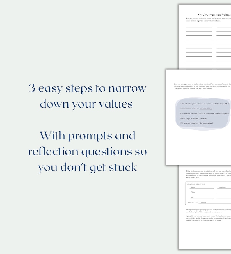 Values Prompts Core Values Worksheet, Therapist-made Values Identification Guided ...