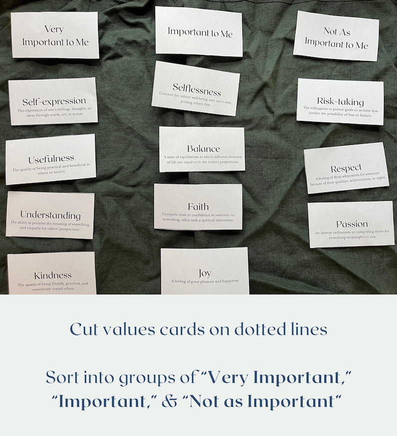 Values Cards Sort Printable Activity, Therapist-created Values ...