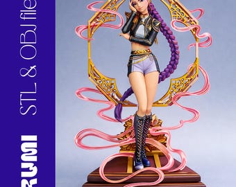 Rumi Demon Idol STL File – K-Pop Hunter 3D Print Model – Anime Dark Fantasy Girl STL for Collectors