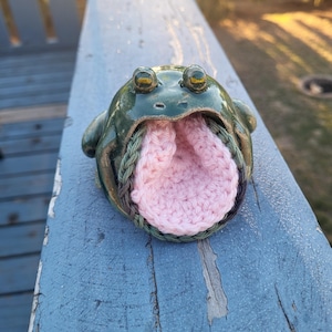 Soporte para estropajos de cerámica con forma de rana, hecho a mano. ¡Estropajo incluido!