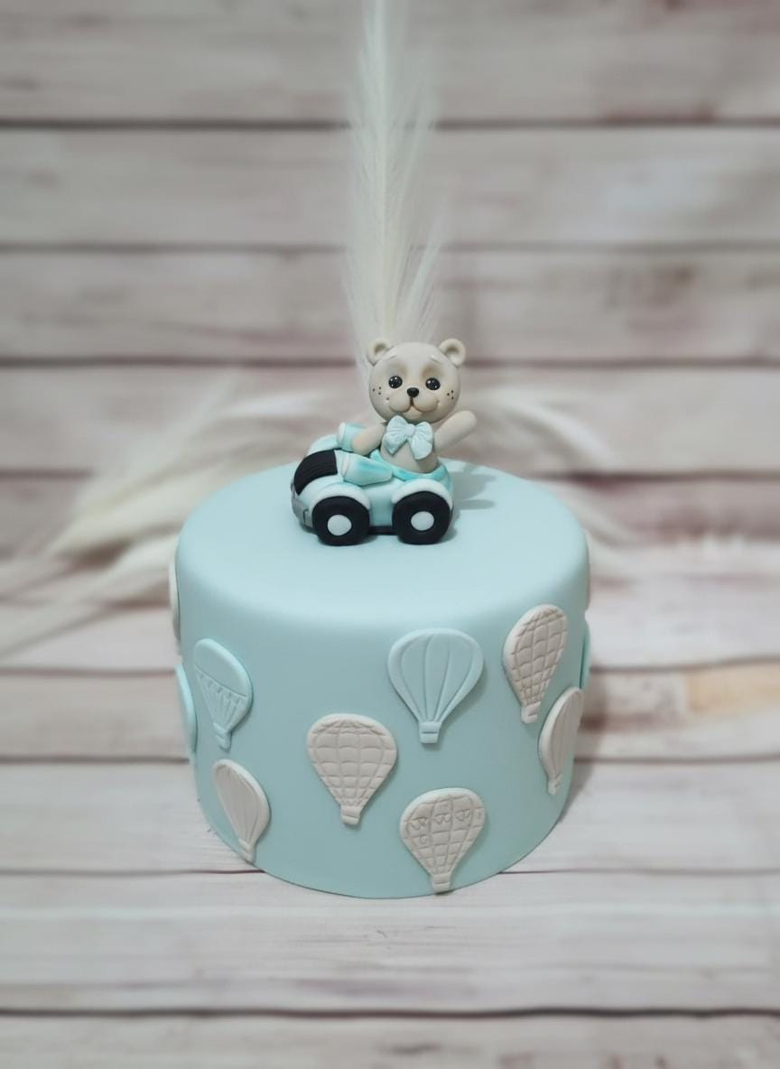 Teddy Bear Cake Topper for Baby | Fondant Bear With Flower | Baby ...