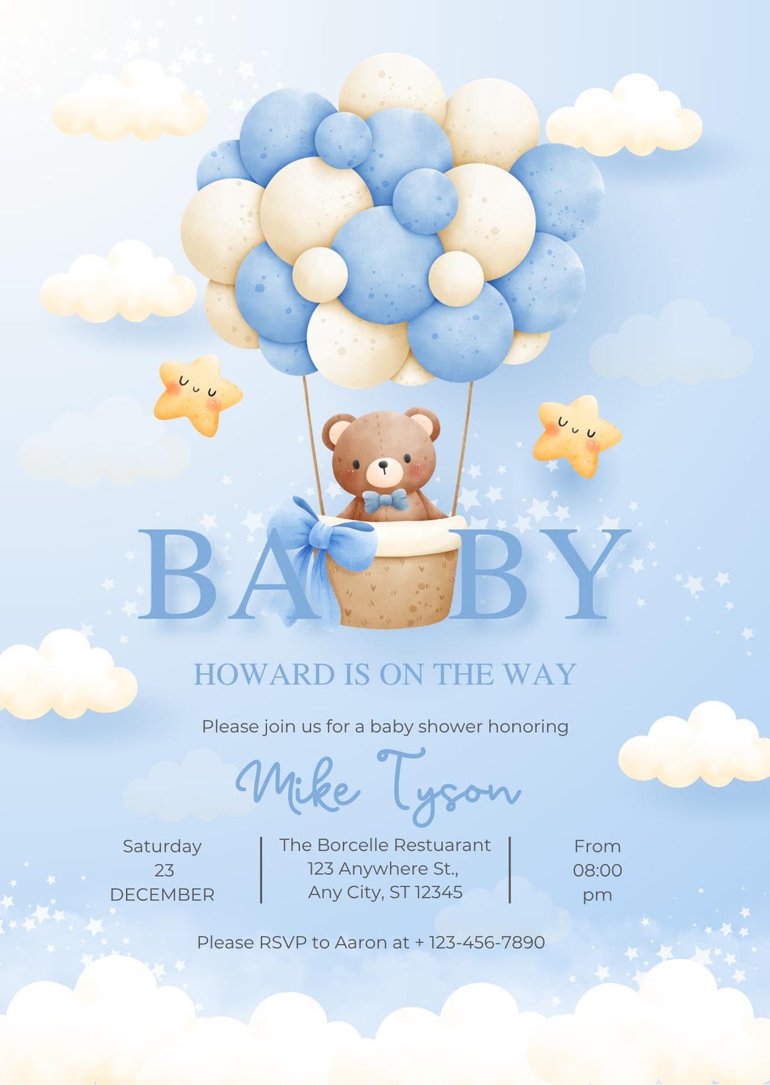 Baby Shower Invitation Template - Boy Blue Teddy Bear Invite - Etsy