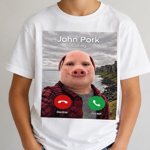 John Pork belt! T-shirt, grappig telefoongesprek-meme-shirt, virale internethumor-T-shirt, Gen Z-meme-cadeau, trendy grafisch shirt