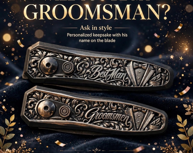 Featured listing image: Personalized Best man/  Groomsmen Gift – Custom Engraved Keepsake Knife, Add His Name, Groomsman Proposal or Thank You Gift