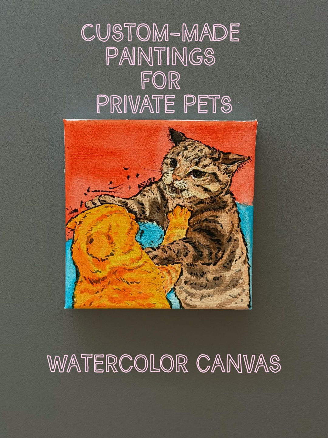 Custom Pet Portrait Watercolor on Canvas, Hand Painted Dog or Cat ...