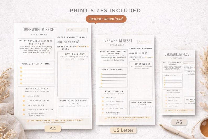 Overwhelm Reset Planner Printable | Anxiety Reset Worksheet | ADHD ...