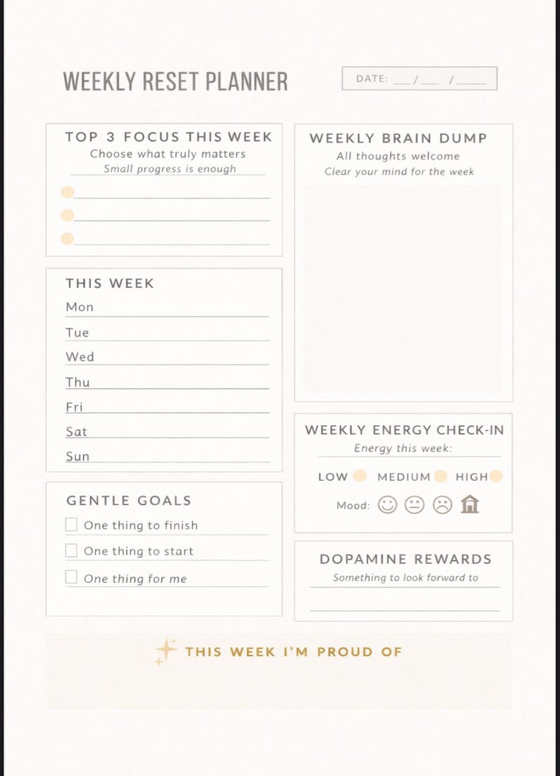 ADHD Weekly Reset Planner Printable, Minimal Weekly Planner PDF ...