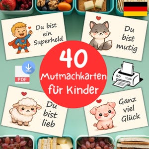 Mutmachkarten Kinder – 40 positive Botschaften & Affirmationskarten – Lunchbox Karten PDF – digital Download