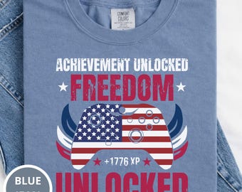 Achievement Unlocked Freiheit PNG, 4. Juli Gamer Shirt Design, 1776 xp Gaming Controller, Patriotic Sublimation Design, Sofort Download
