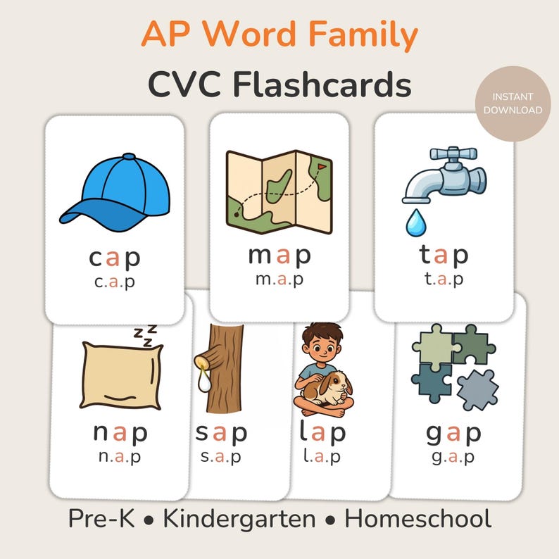 CVC Flashcards Short A – AP Word Family | Montessori-inspired Printable ...