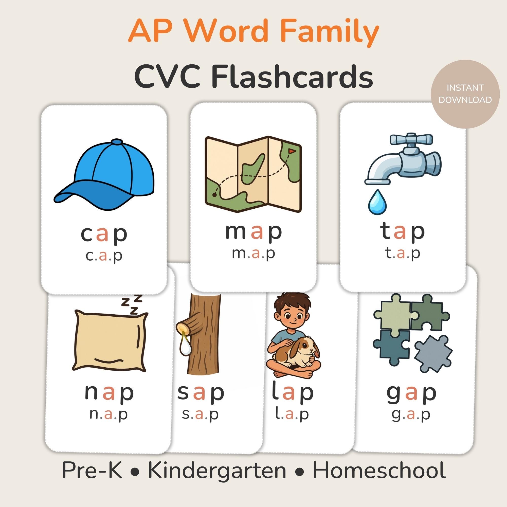 CVC Flashcards Short A – AP Word Family | Montessori-inspired Printable ...
