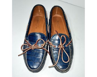 Vintage Ralph Lauren Mens Navy Blue Crocodile Leather Driver Loafers Sz 9B